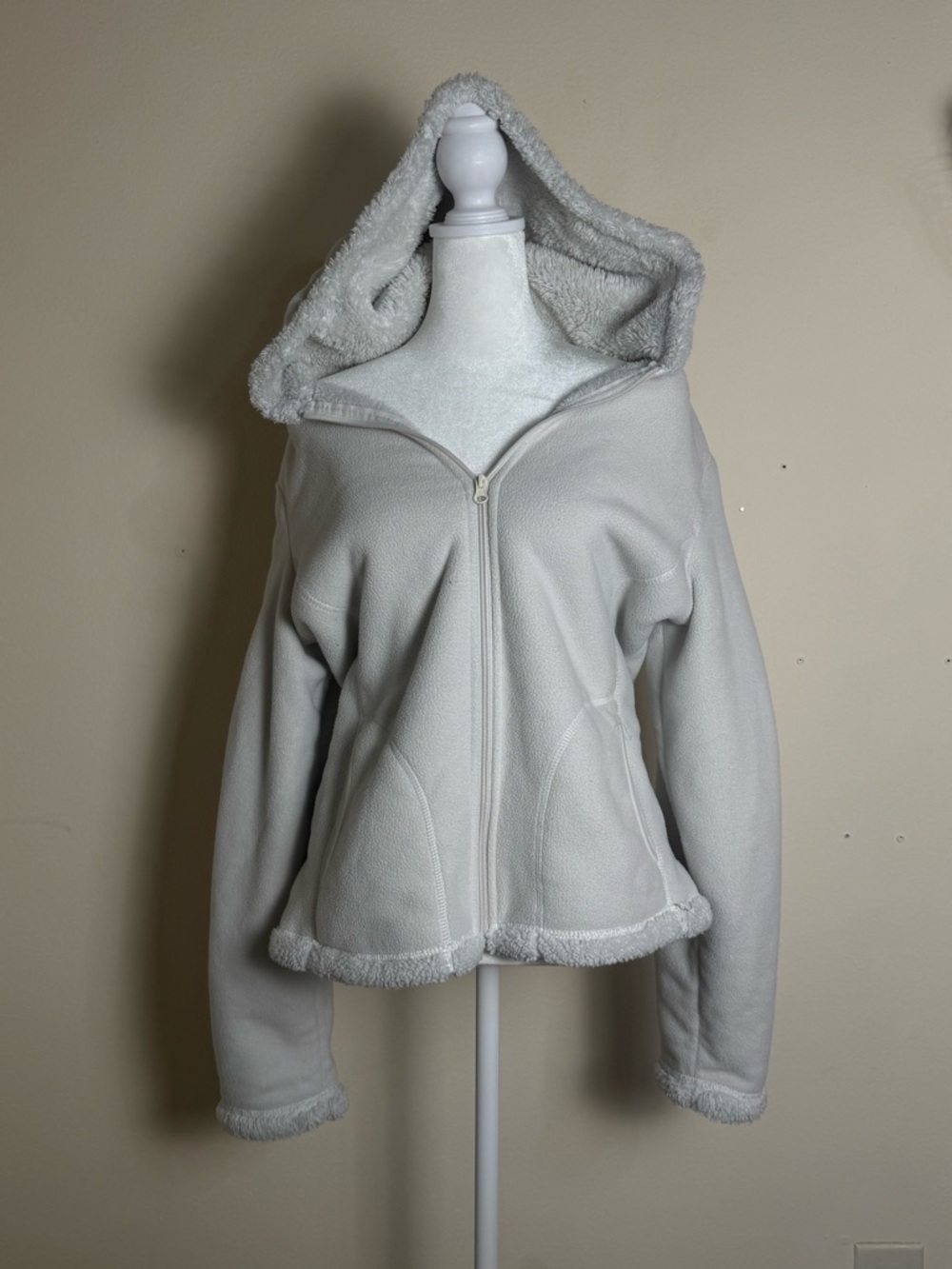 Faded Glory Light Gray Hooded Faux-Sherpa Zip Jacket